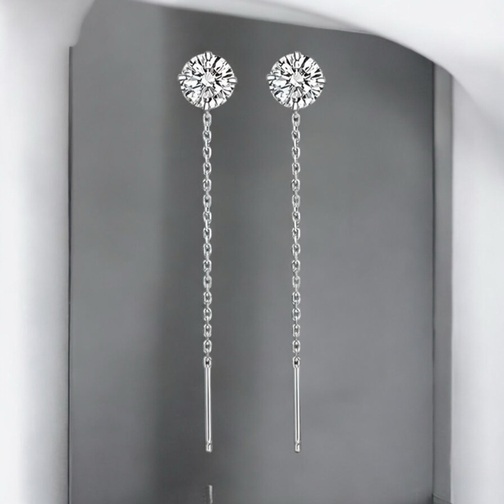 Iced Bling CZ S925 Sterling Silver Water drop threader earrings. New. - Picture 6 of 11